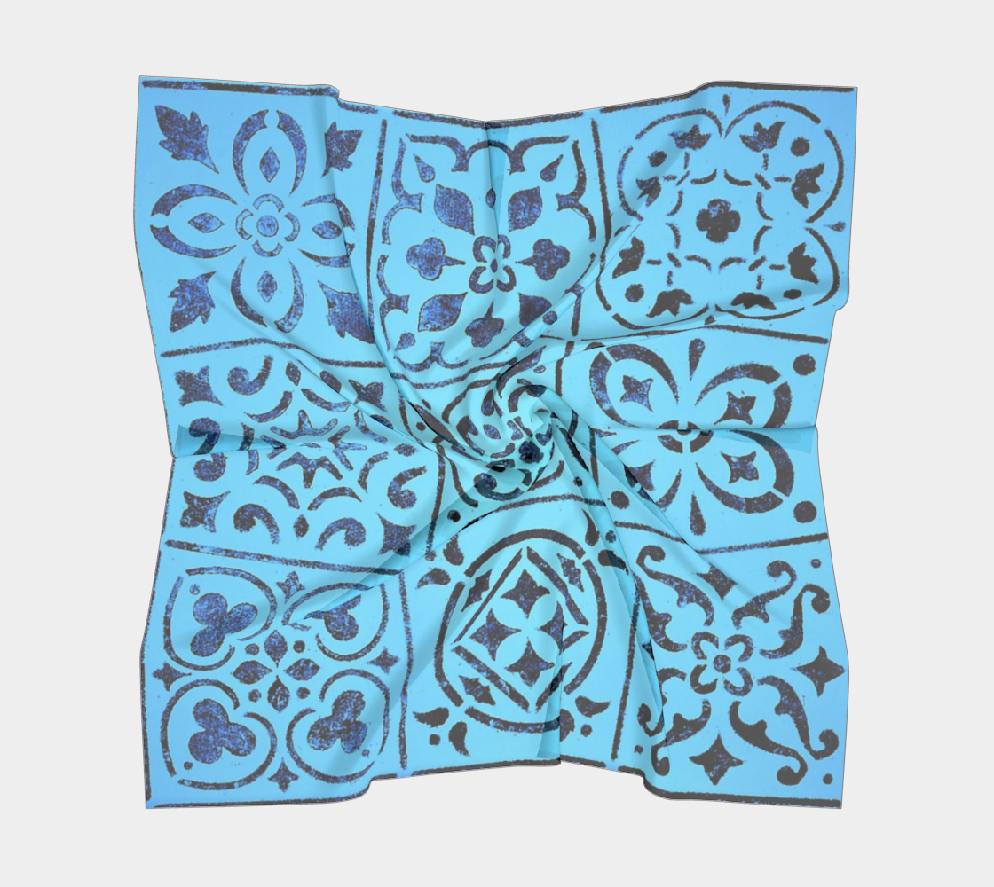 Square Scarf * Blue Moroccan Tile Print Silk or Poly Scarves * Geometric Abstract Design Neck Scarf for Women preview #5