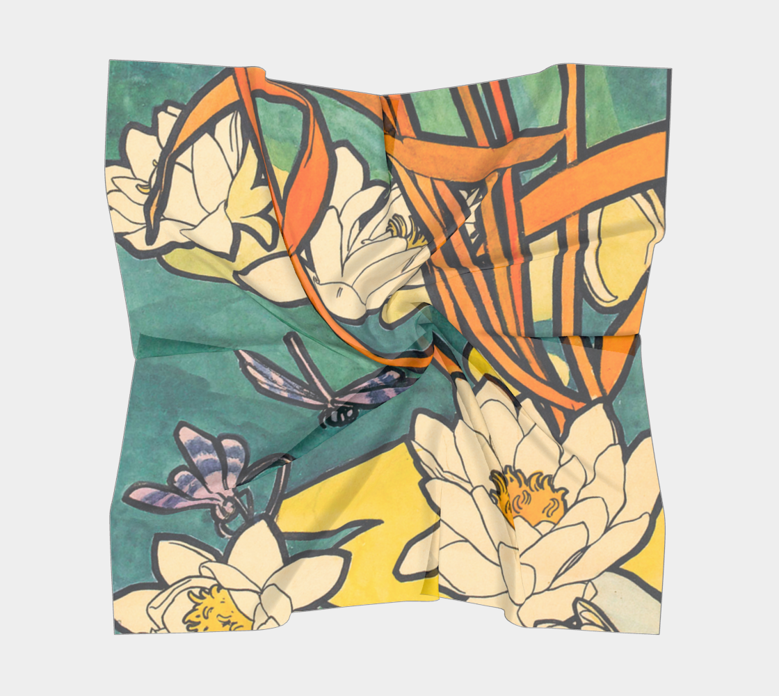 Art Nouveau Waterlilies Best Square Scarf Furoshiki Gift Wrap[ preview #5