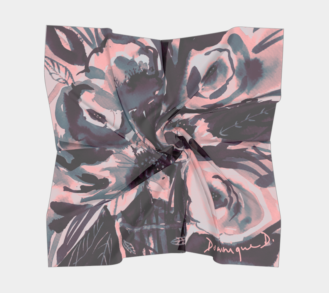 Foulard carré Aquarelle florale noir rosé preview #5