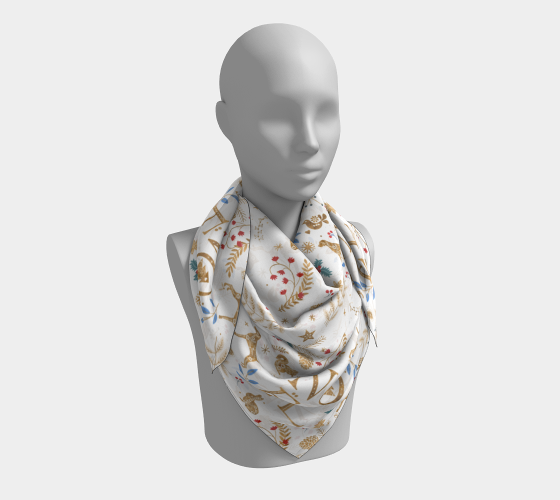 Noël Golden Weimaraners on white square scarf 3D preview