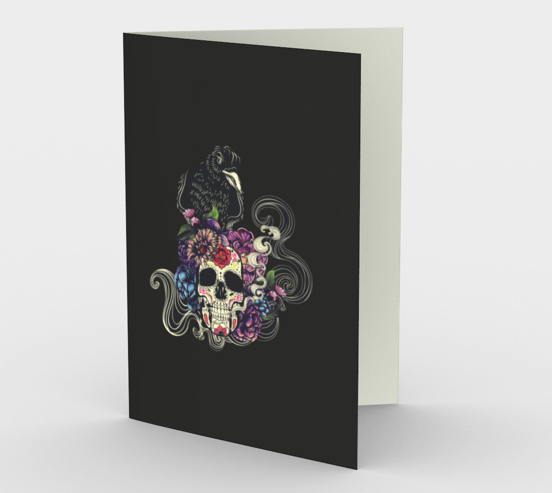 Aperçu 3D de Colorful floral sugar skull with flowers and black raven