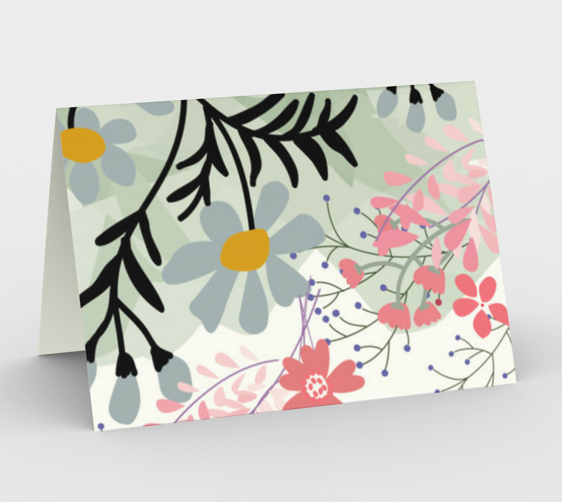 Pink and Blue Floral  Blank Card aperçu