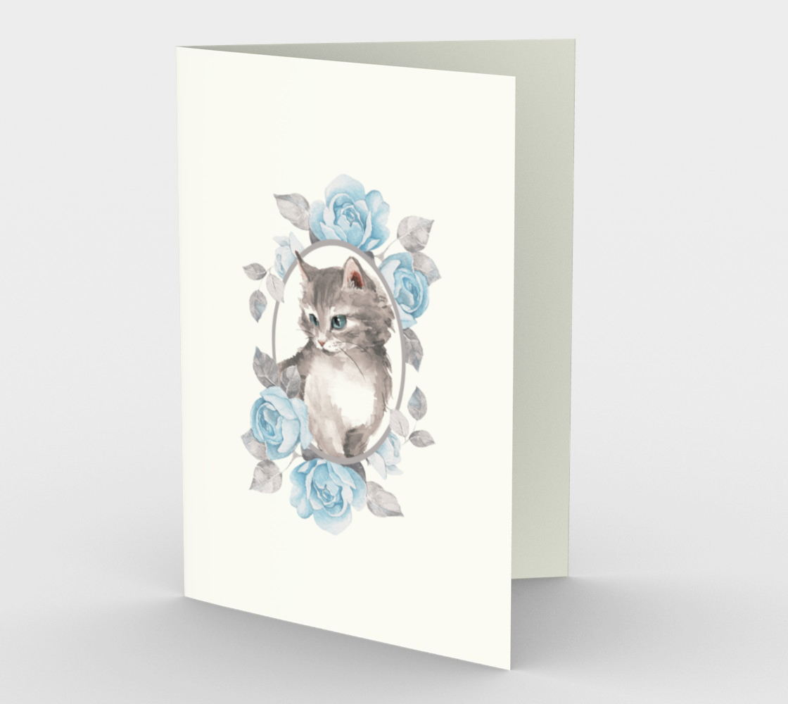 Kitten with blue roses preview