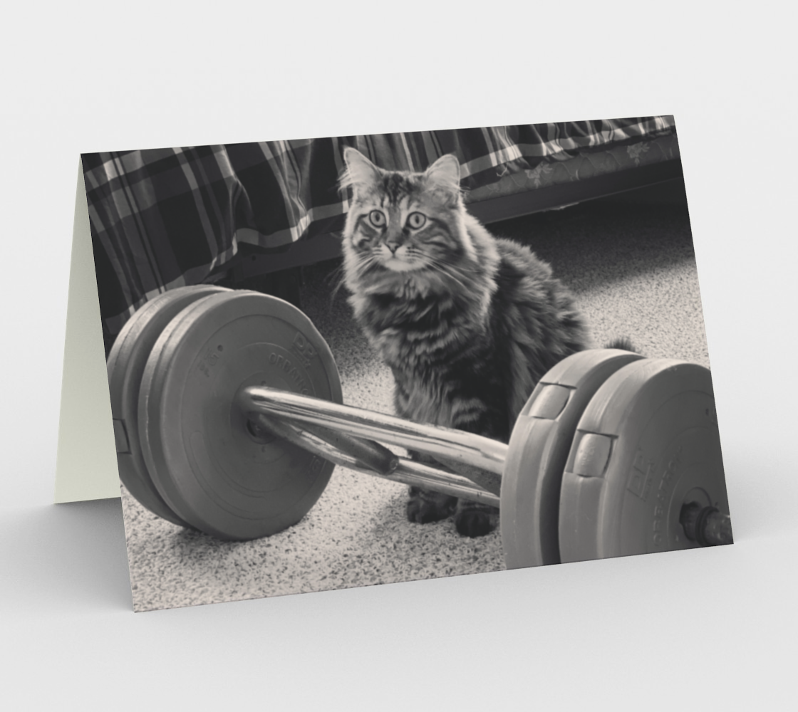 Cat Lifting Weights Card 3D preview