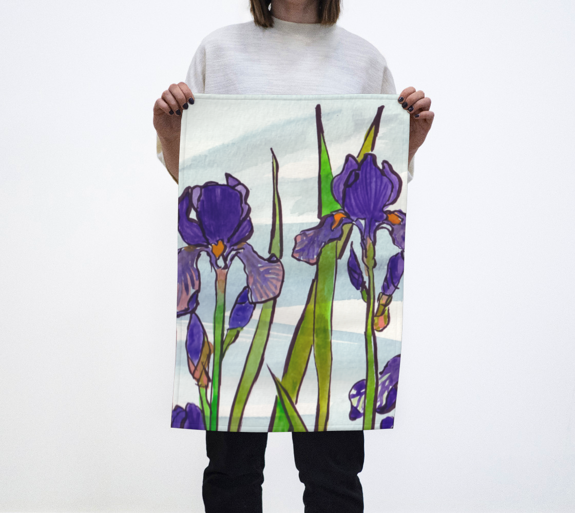 Watercolor Irises Tea Towel preview