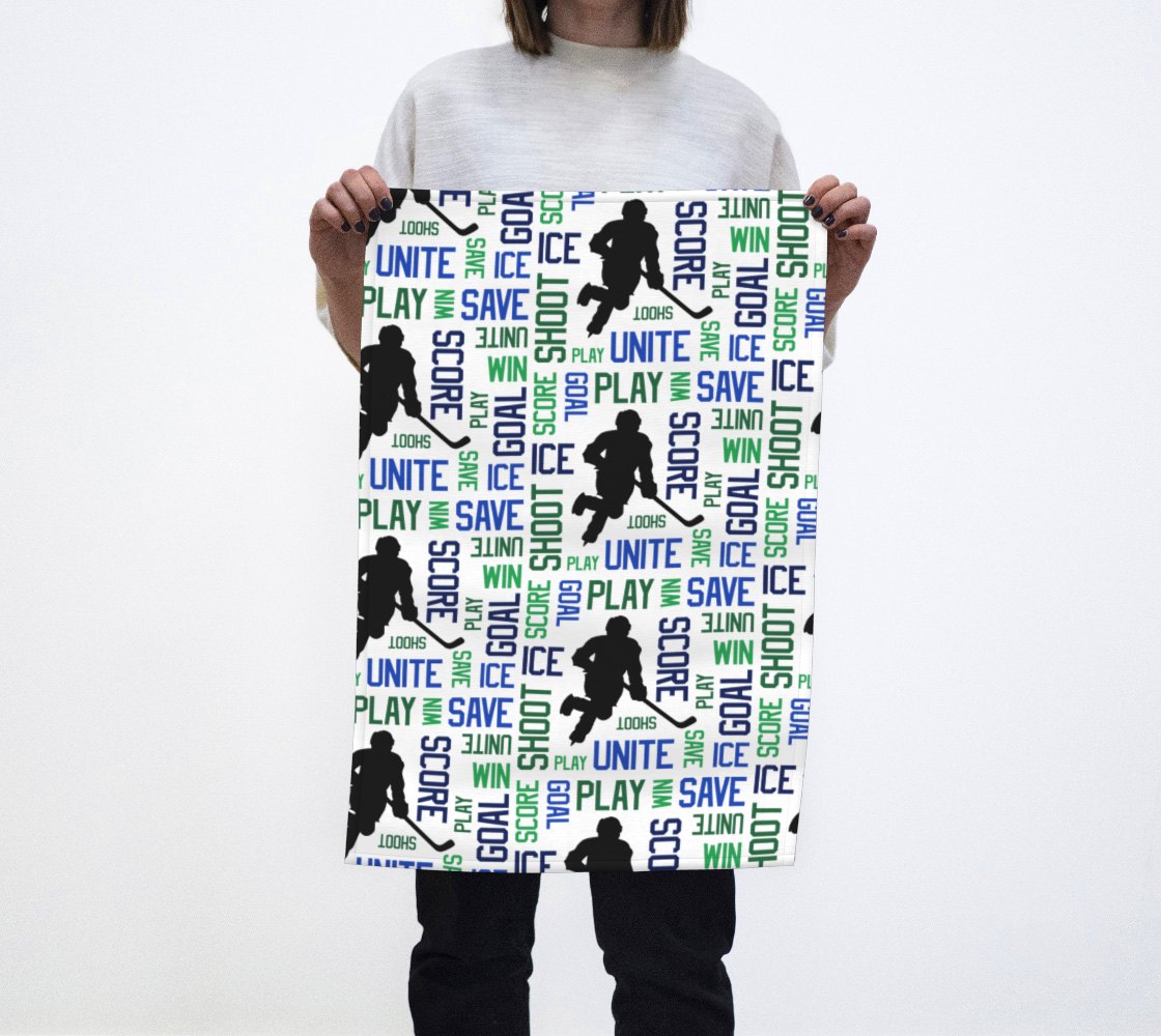 Aperçu de For the Love of Hockey Tea Towel - Blue & Green #1