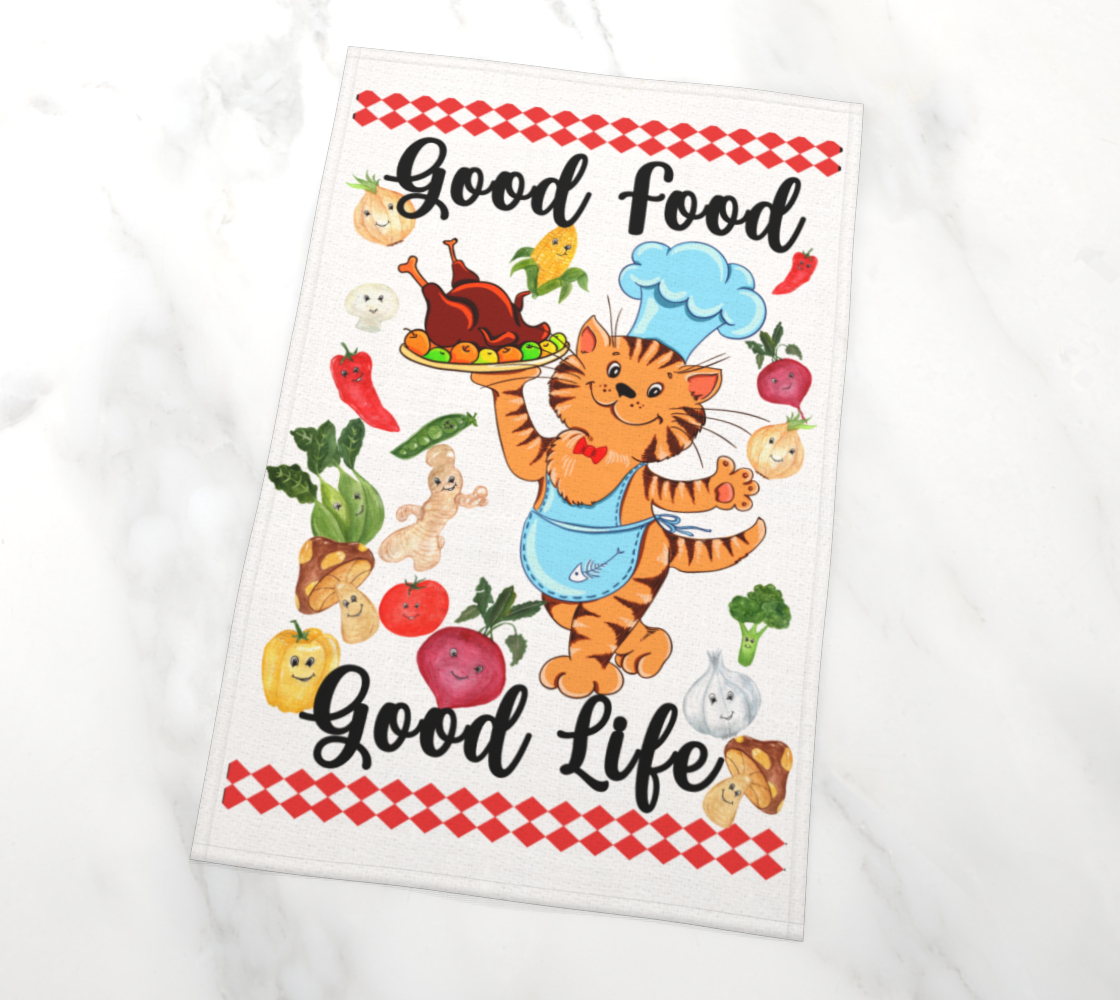 Aperçu de good food cat chef tea towel #2