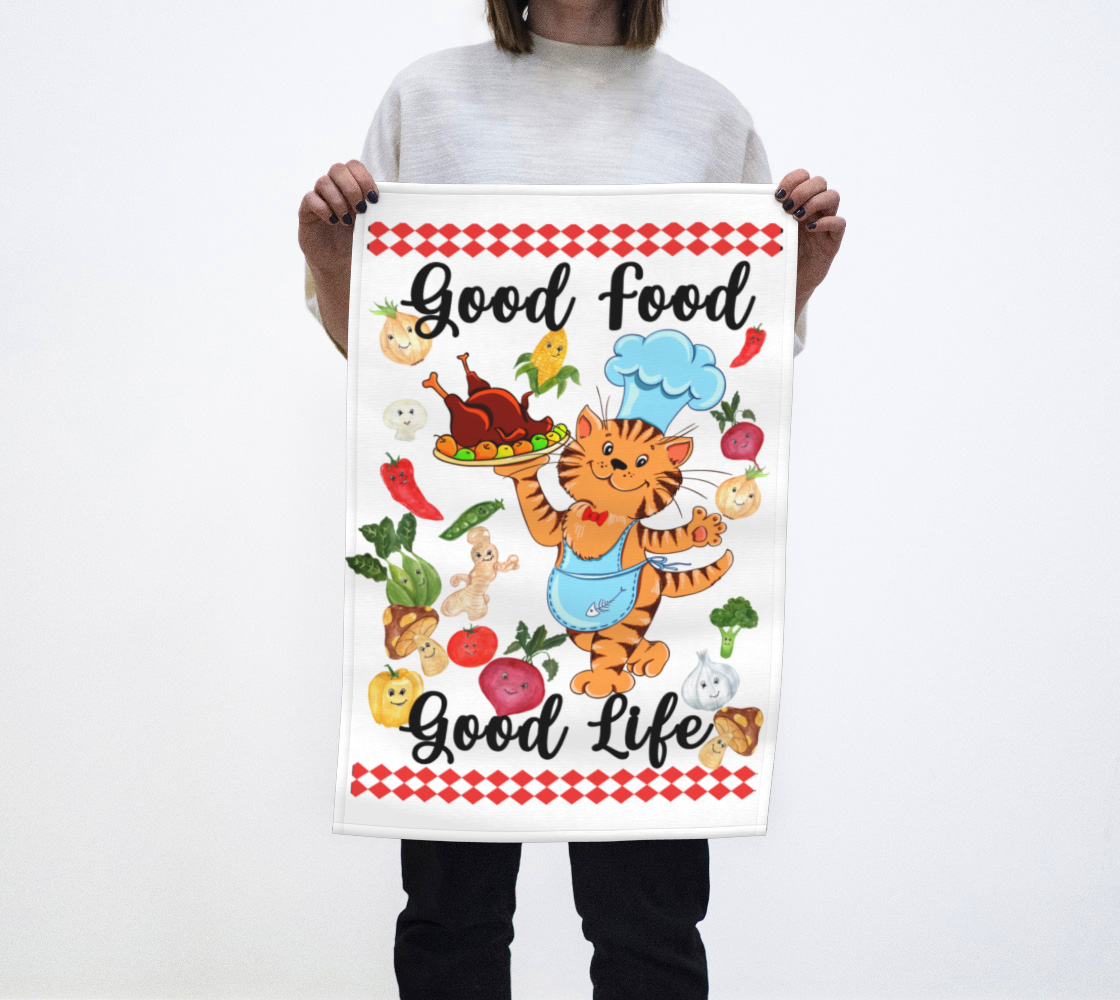 Aperçu de good food cat chef tea towel #1