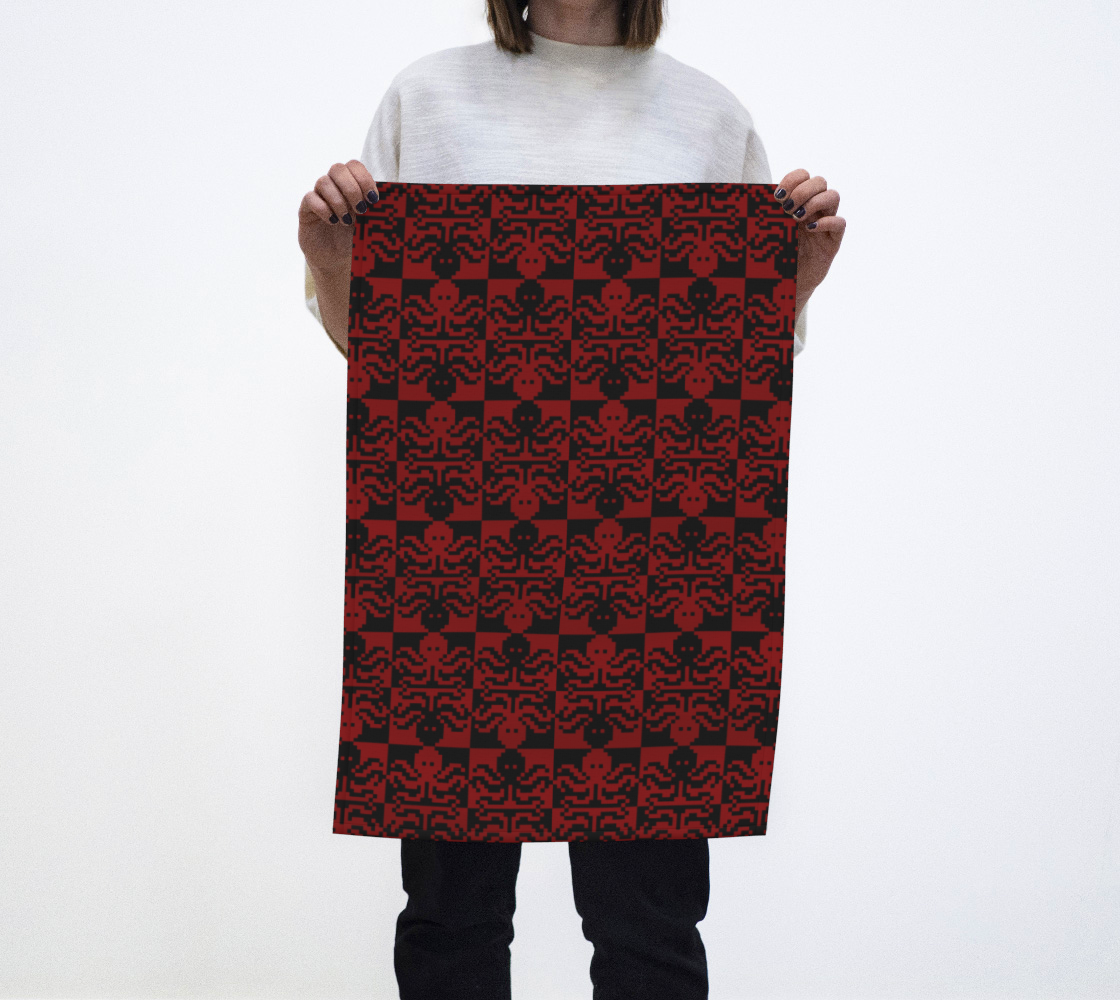 Aperçu de Pixel Octopus - Red/Black Tea Towel