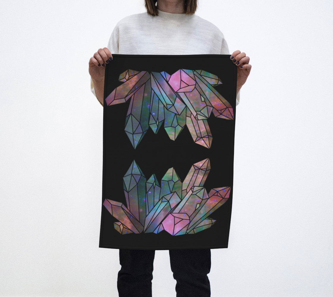 Cosmic Crystals Unicorn Rainbow Aura Tea Towel Black preview #1