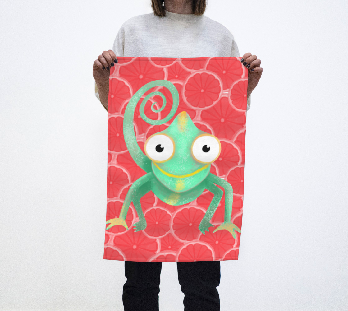 Mambo the Chameleon Tea Towel (red) 3D preview