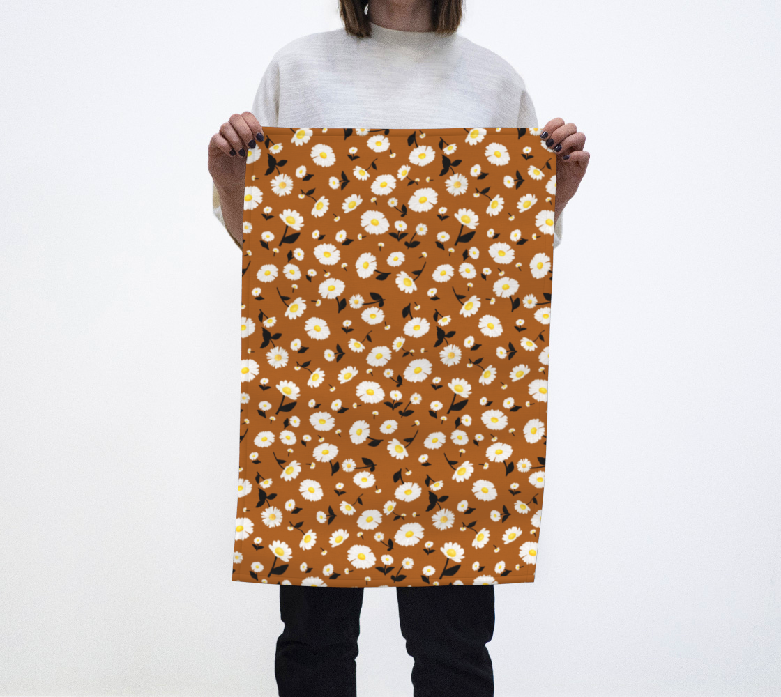 Daisies Pattern - Rust Orange Tea Towel preview