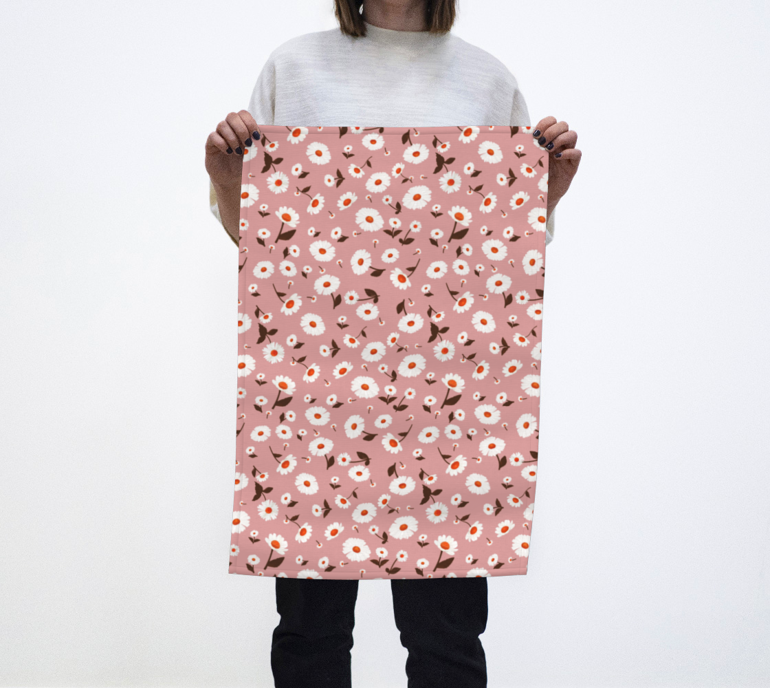 Daisies Pattern - Terracotta Tea Towel preview