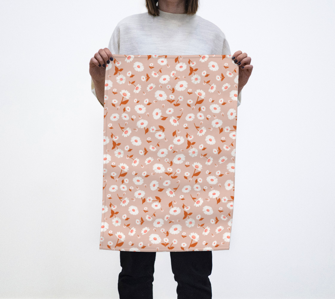 Daisies Pattern - Orange Peach Tea Towel preview
