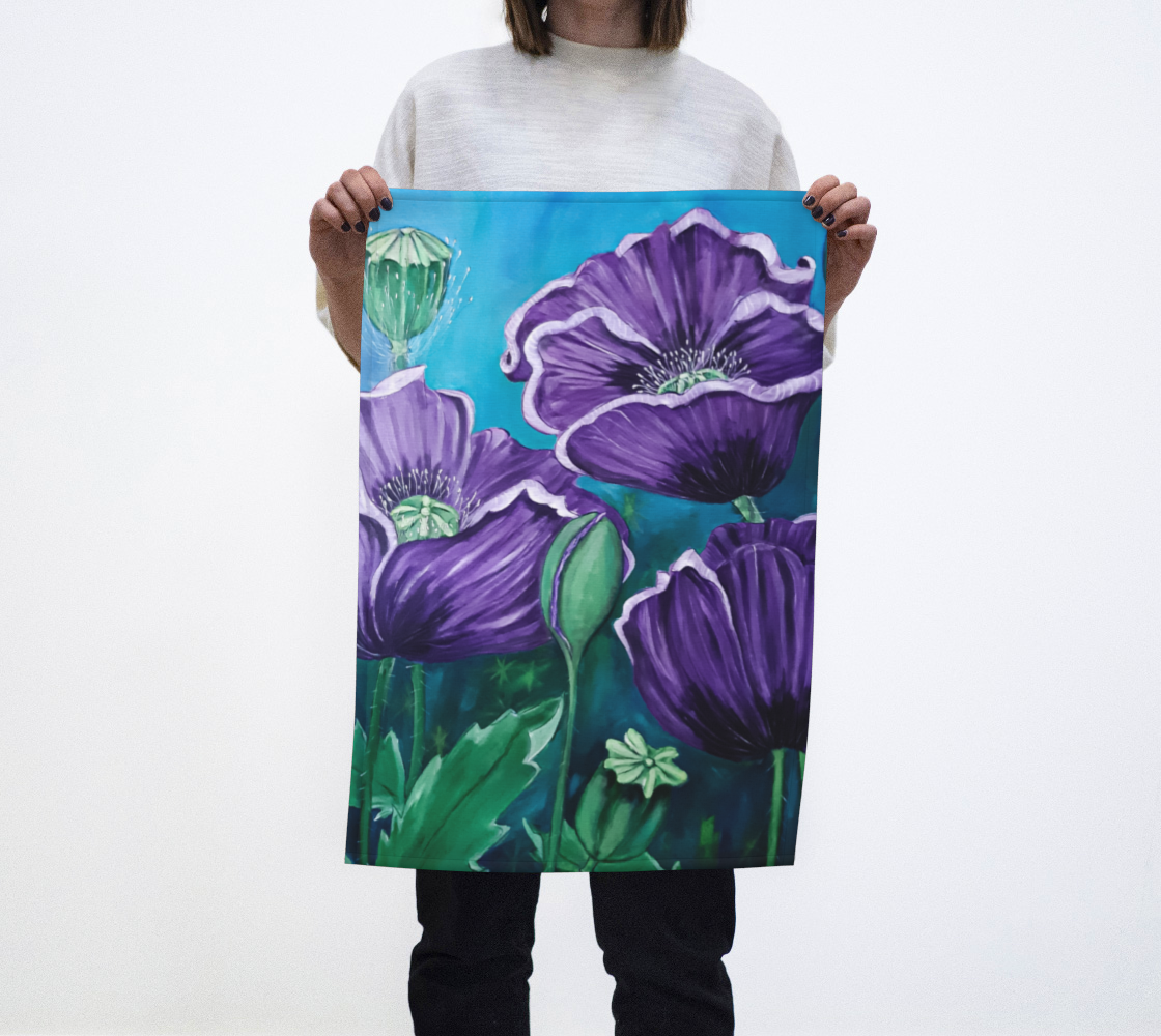 Purple Poppies Tea Towel 3D preview