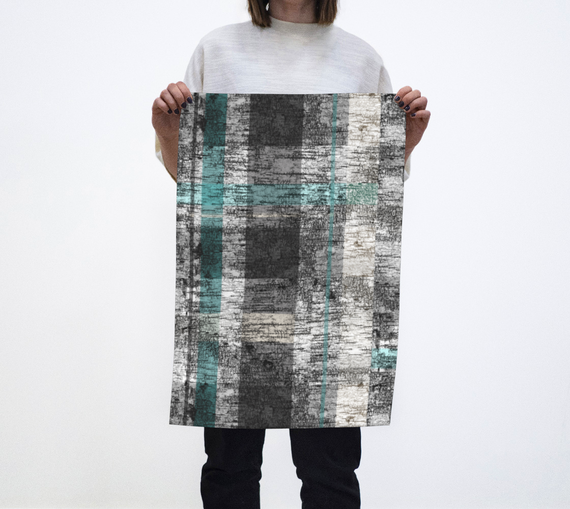 Abstract Birch Plaid Grey Teal Green Cream White Nature Miniature #2