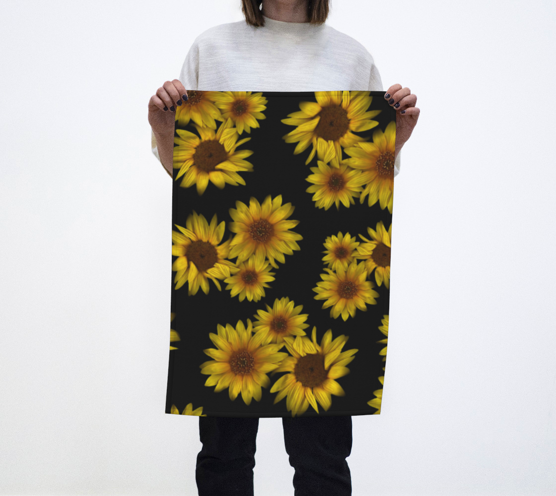 Tea Towel * Yellow Sunflower on Black Kitchen Linens * Floral Hand Towels * Triple Sunflower preview