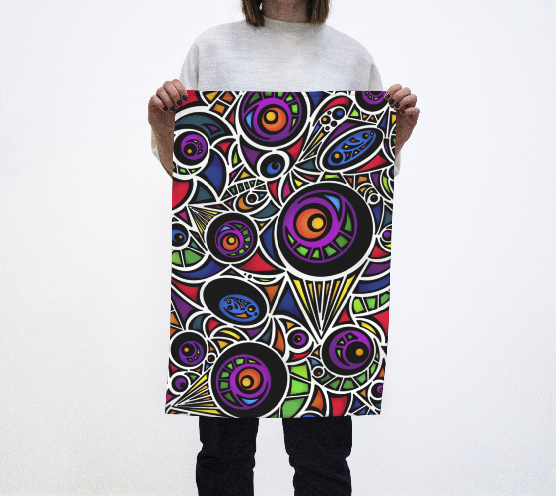 Colorful Neon Geometric Abstract with Black Lines - Tea Towel preview