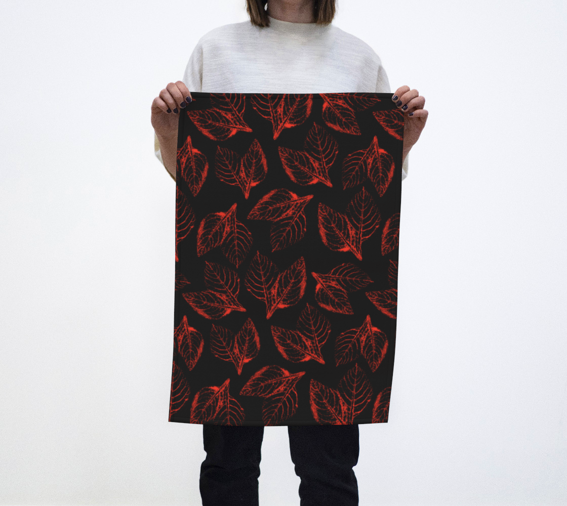 Tea Towel * Abstract Red Floral Kitchen Linens * Amaranth Leaves Watercolor Impressions preview