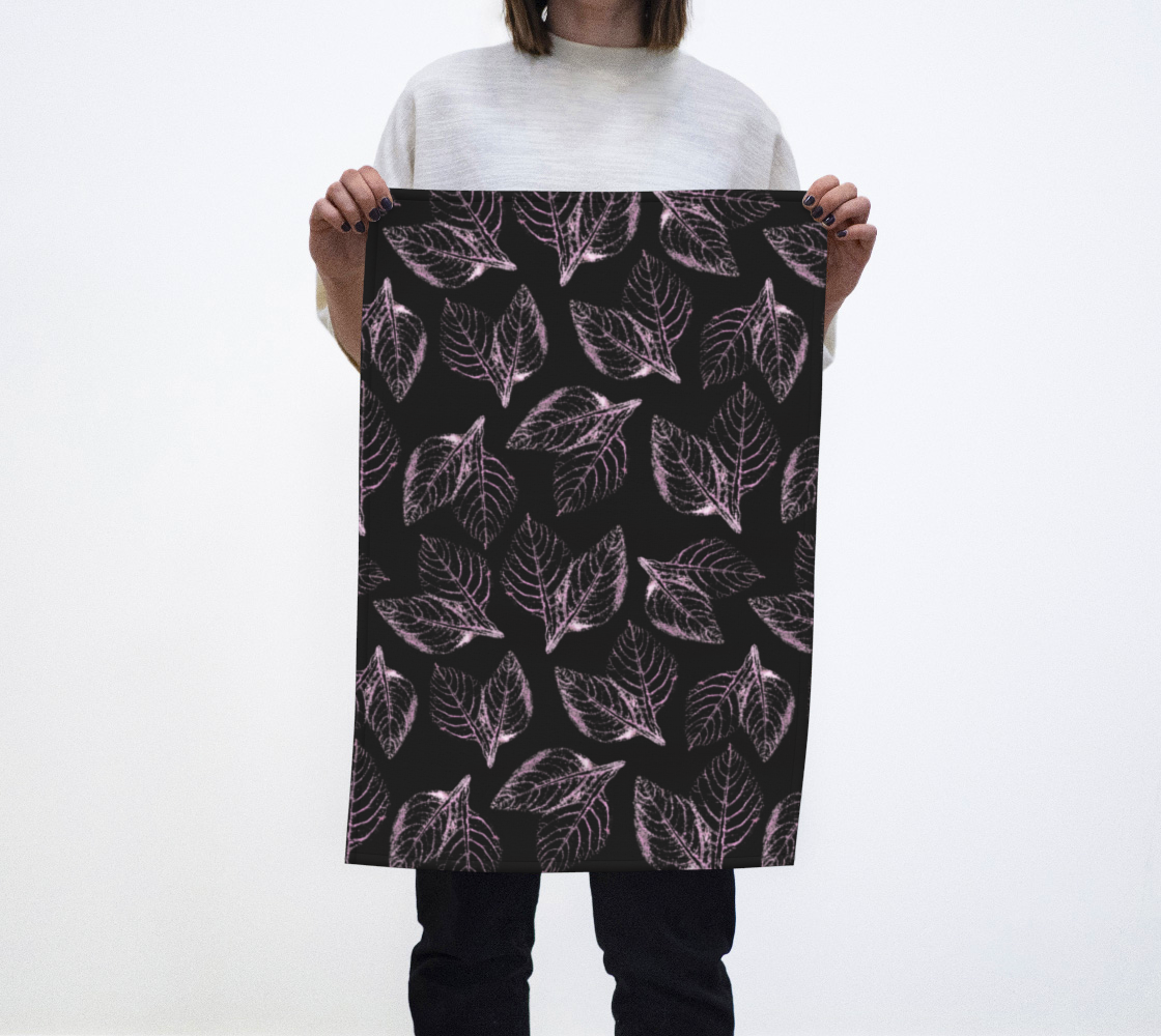 Tea Towel * Abstract Pink Floral Kitchen Linens * Amaranth Leaves Pink Black Watercolor Impressions preview