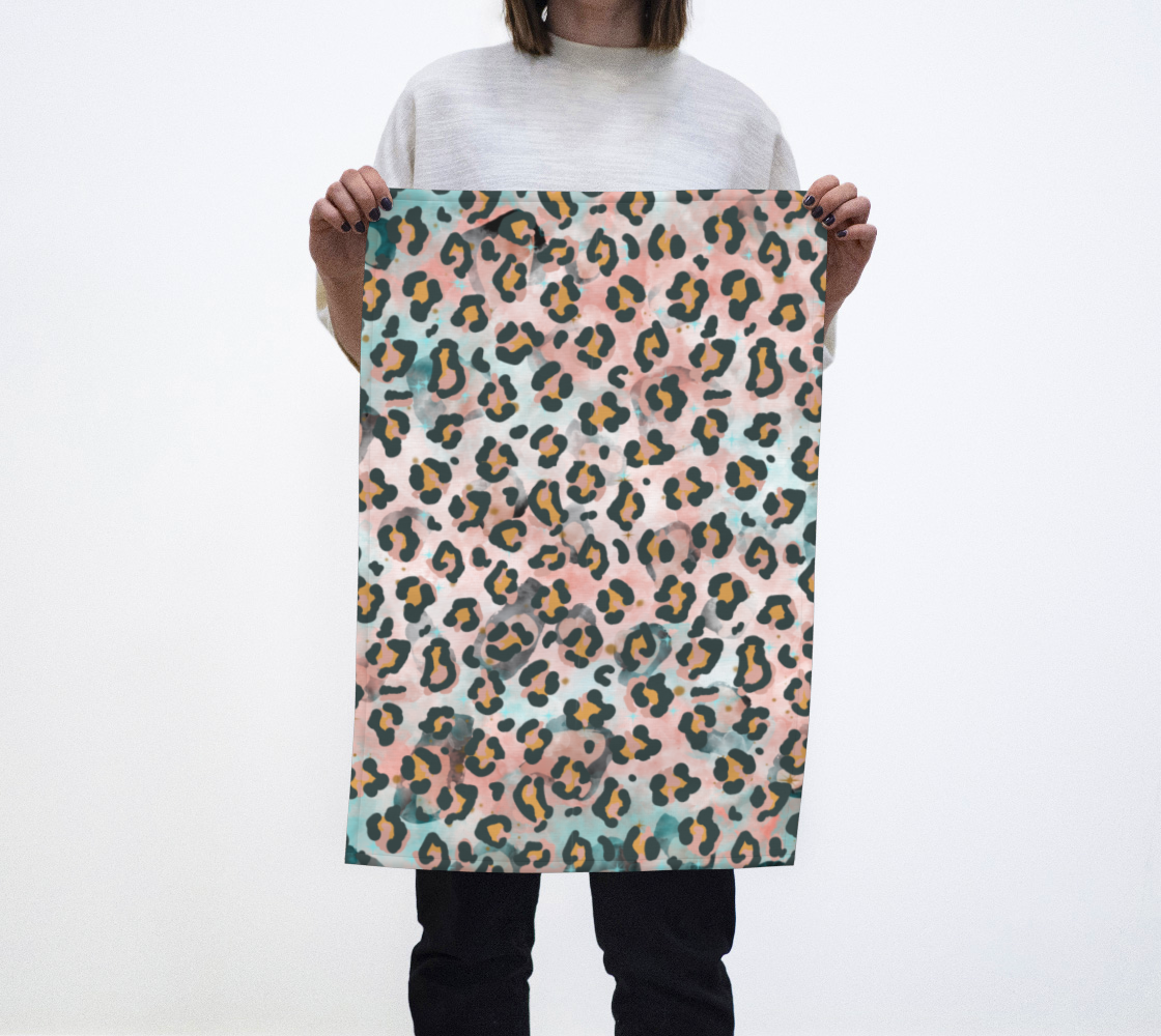 Cotton Candy Leopard print tea towel preview