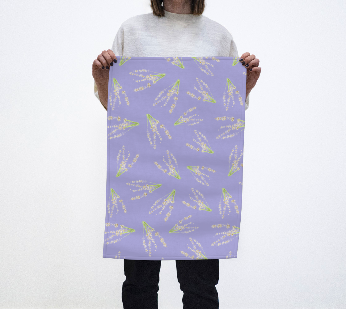 Tea Towel * Abstract Floral Kitchen Linens * Purple Lavender Watercolor Impressions preview