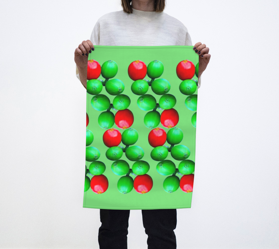 Green and red coffee beans tea towel preview
