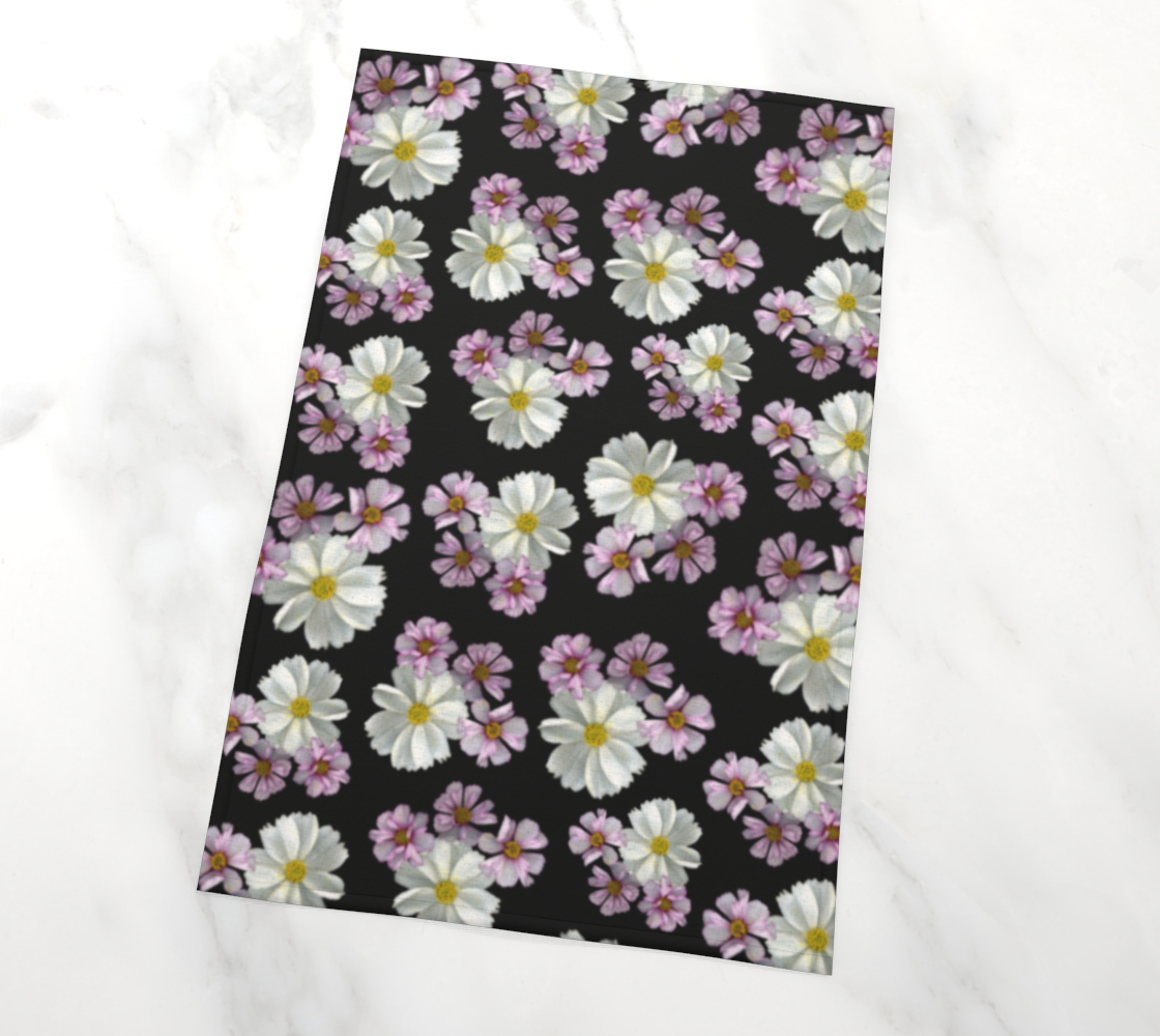 Aperçu de Tea Towel * Abstract Floral Kitchen Linens * Purple Pink White Cosmos Blossoms #2