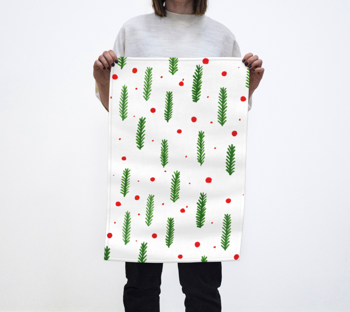 Christmas branches and berries tea towel preview
