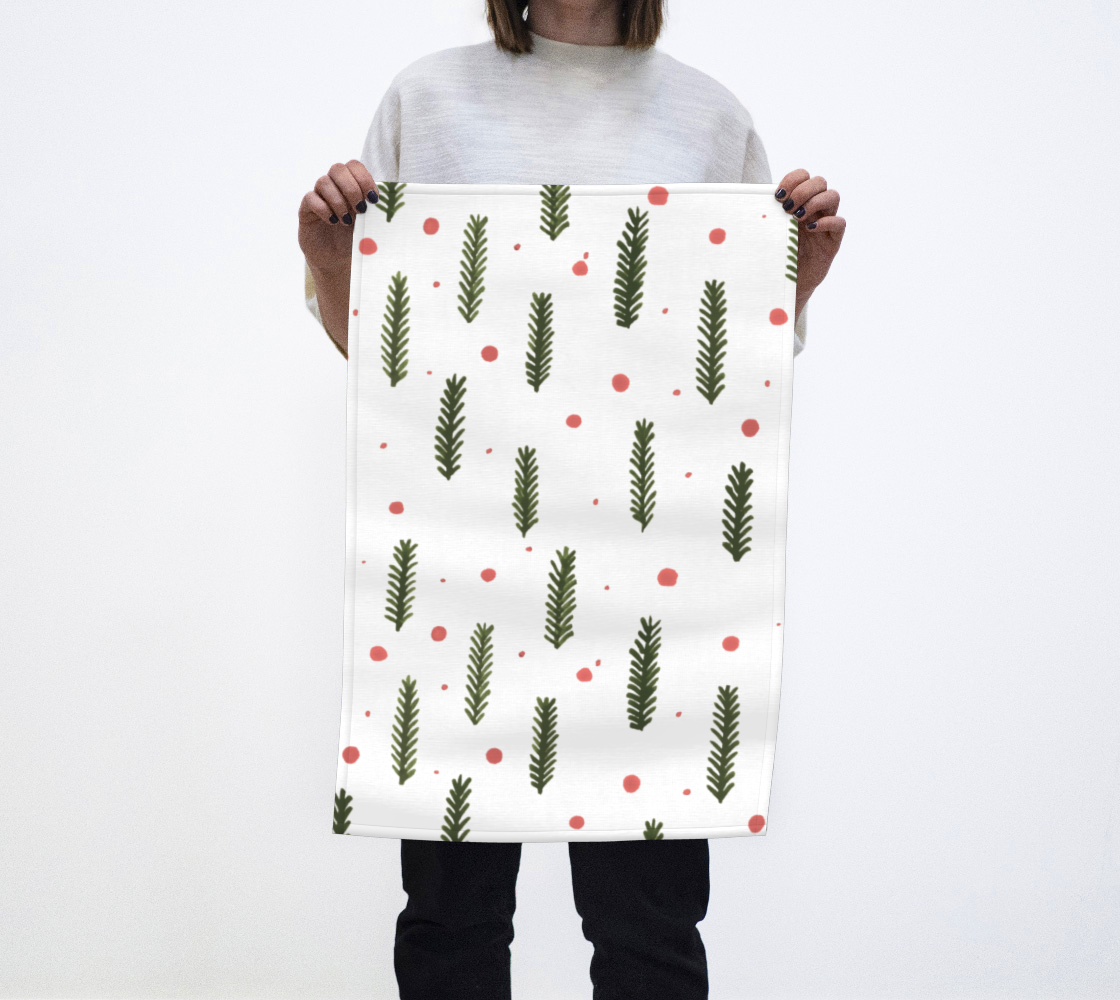 Sap green branches and berries tea towel preview