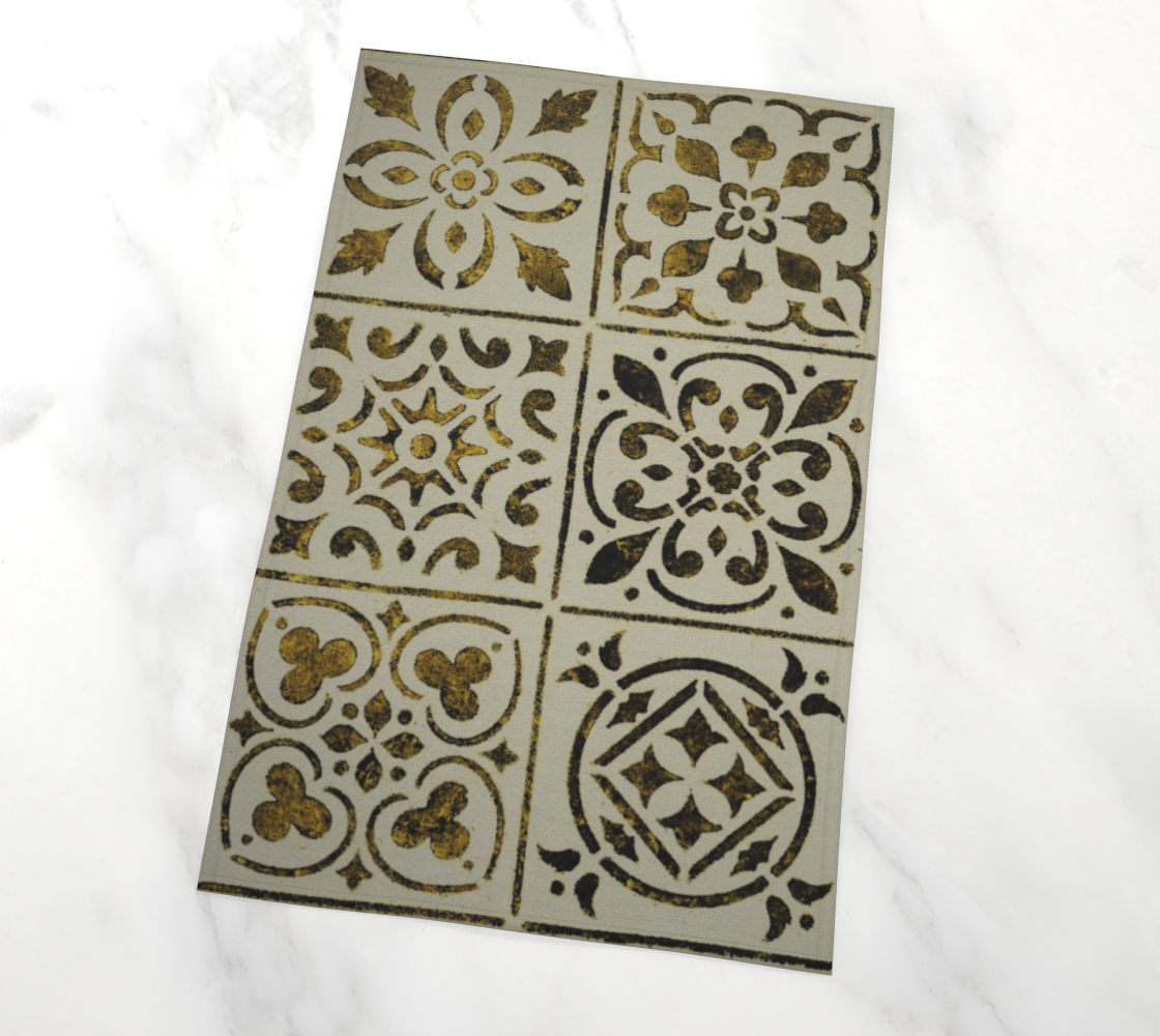 Tea Towel * Abstract Floral Kitchen Linens * Golden Moroccan Tile Design preview #2