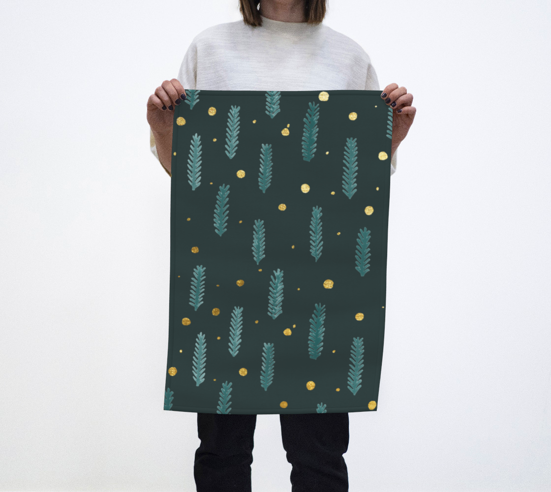 Christmas branches and dots - teal and gold preview