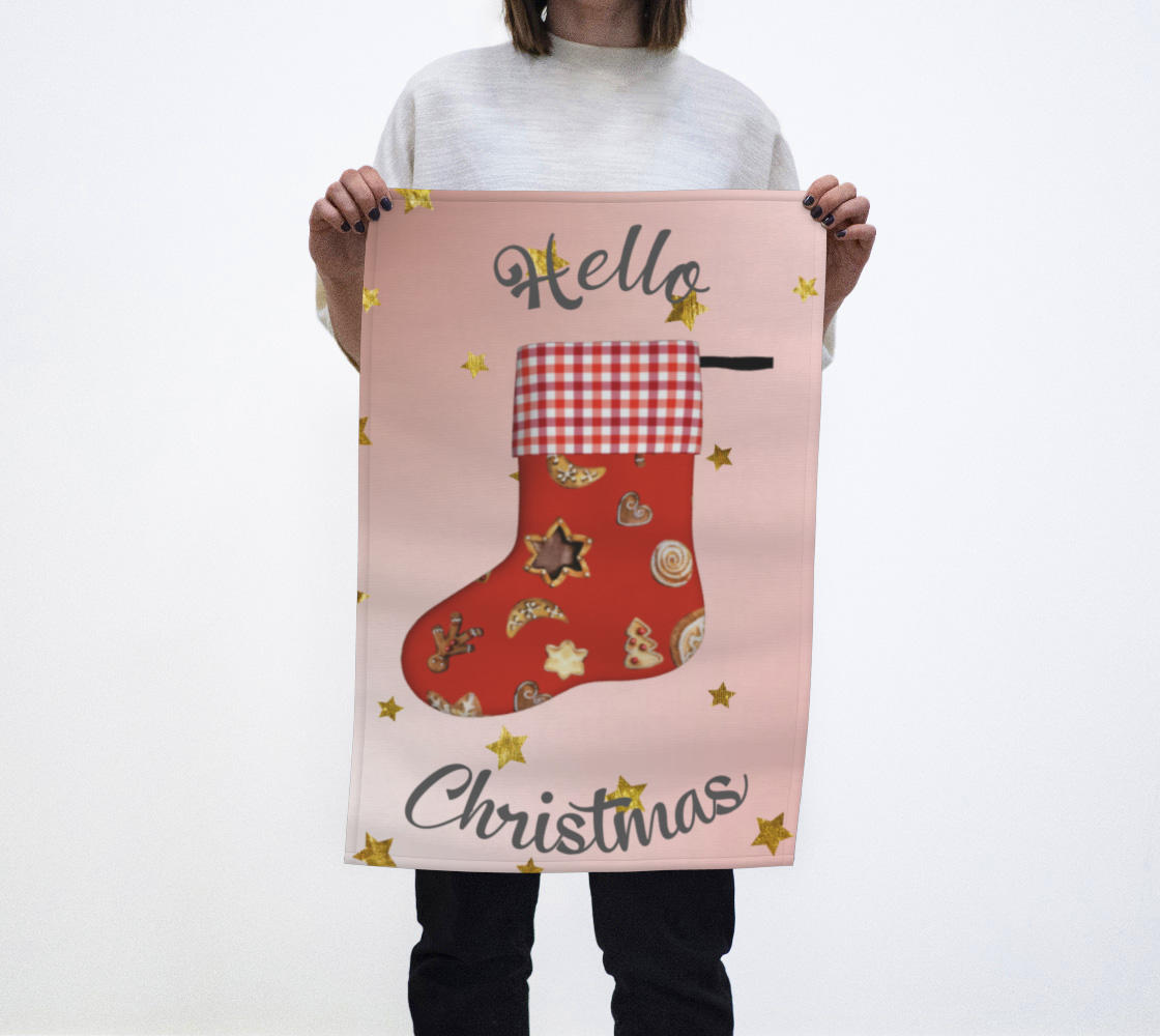 Hello Christmas Tea Towel with X'mas Stocking preview