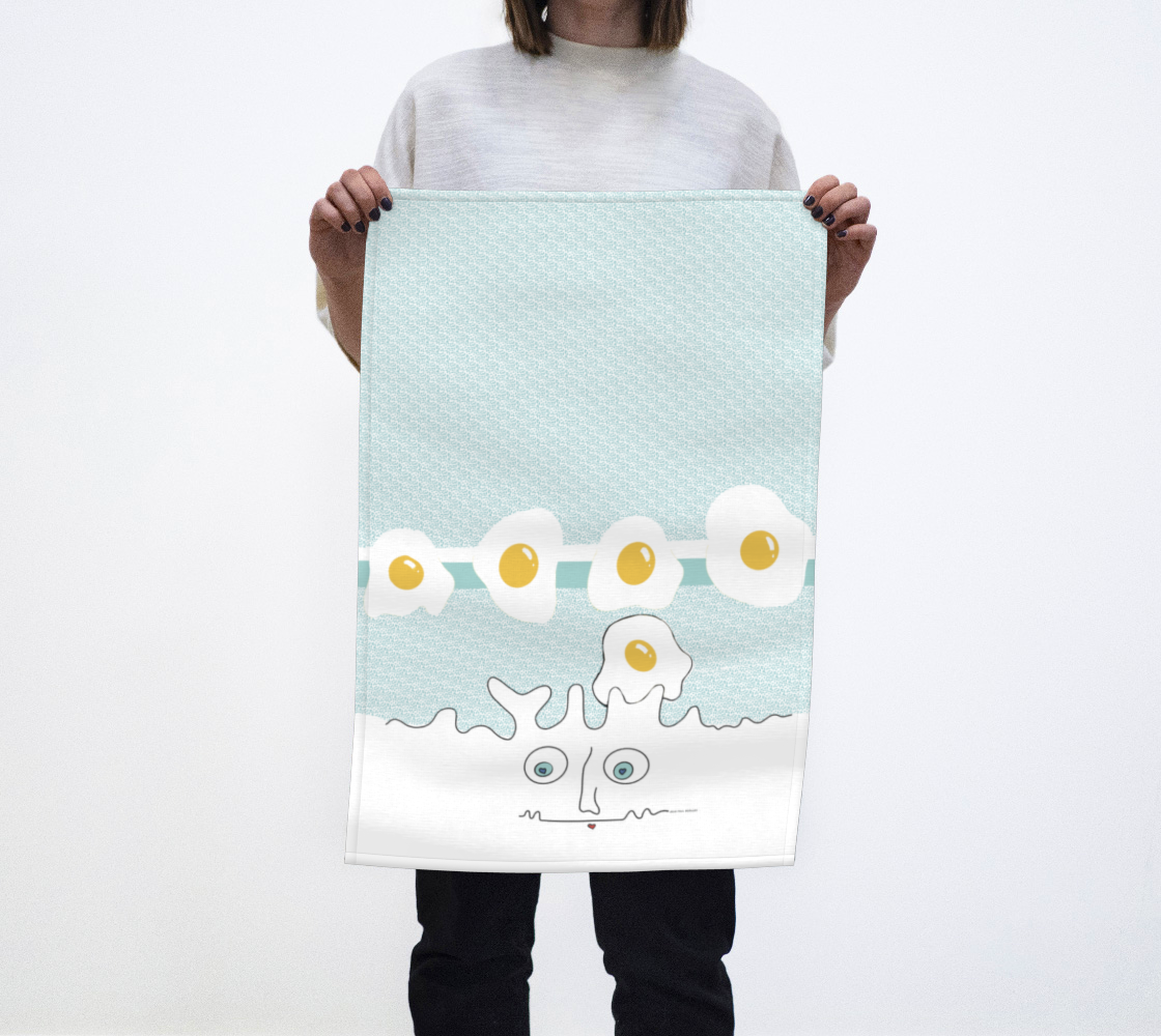 Aperçu de Torchon Tea towel Mr Oeuf en bleu de dessin JPetMEL 