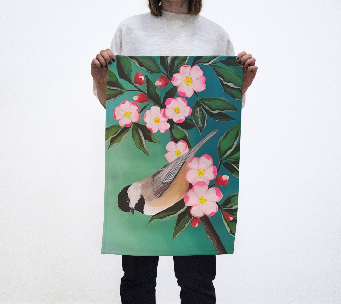 Apple Blossom Chickadee Tea Towel preview