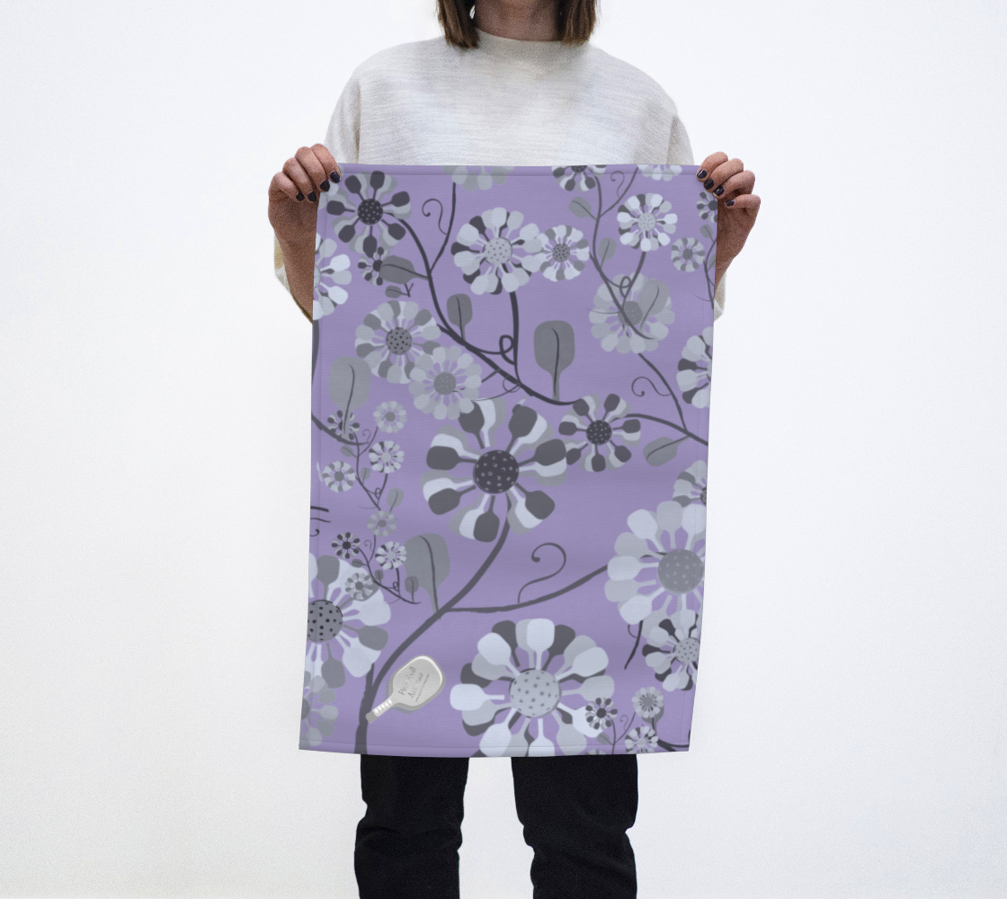 Court/sweat towel, Flowers, grey and lavender, preview