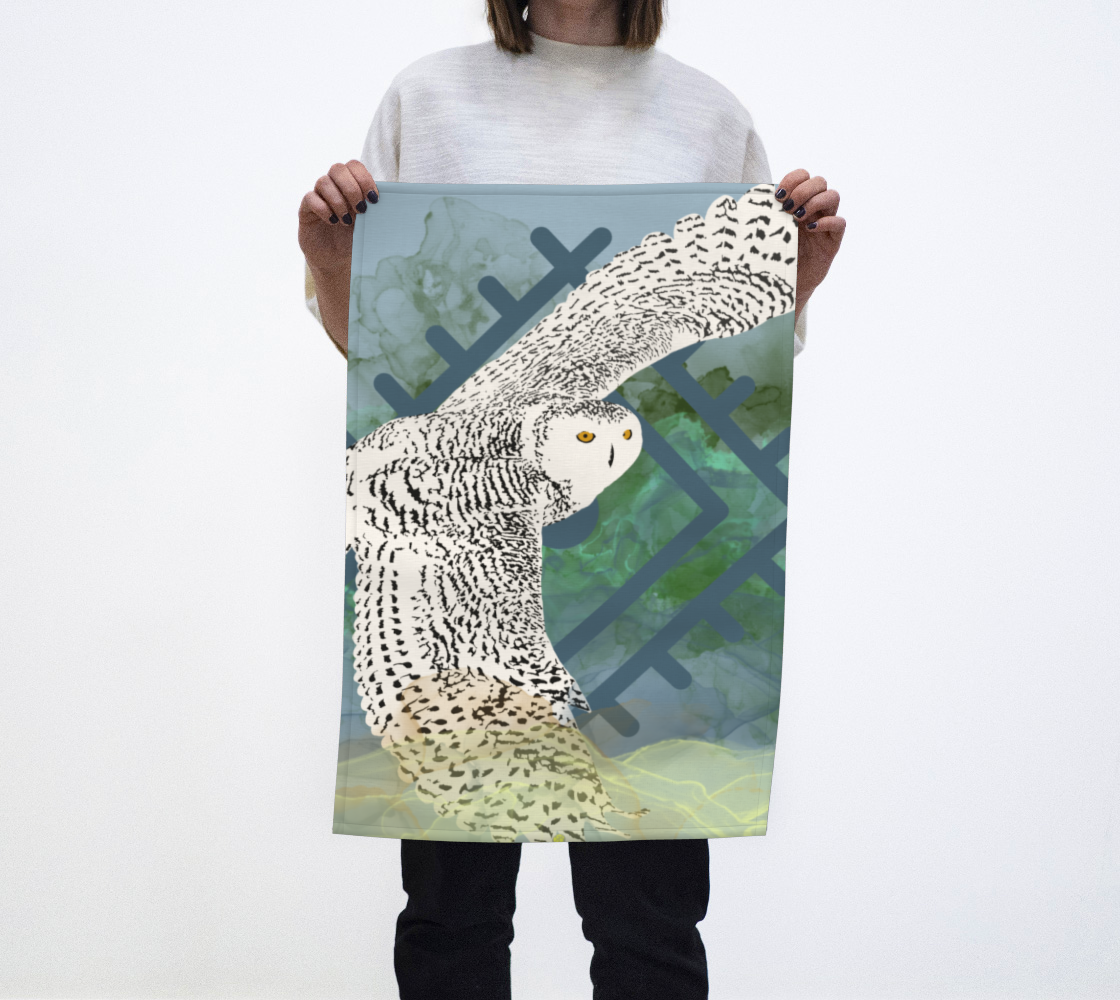 snowy owl in flight with rune preview