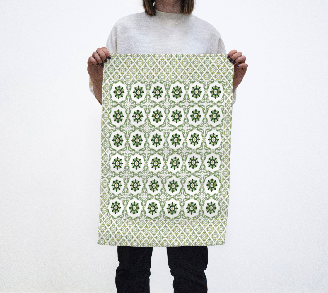 Aperçu de Green Floral Tea Towel