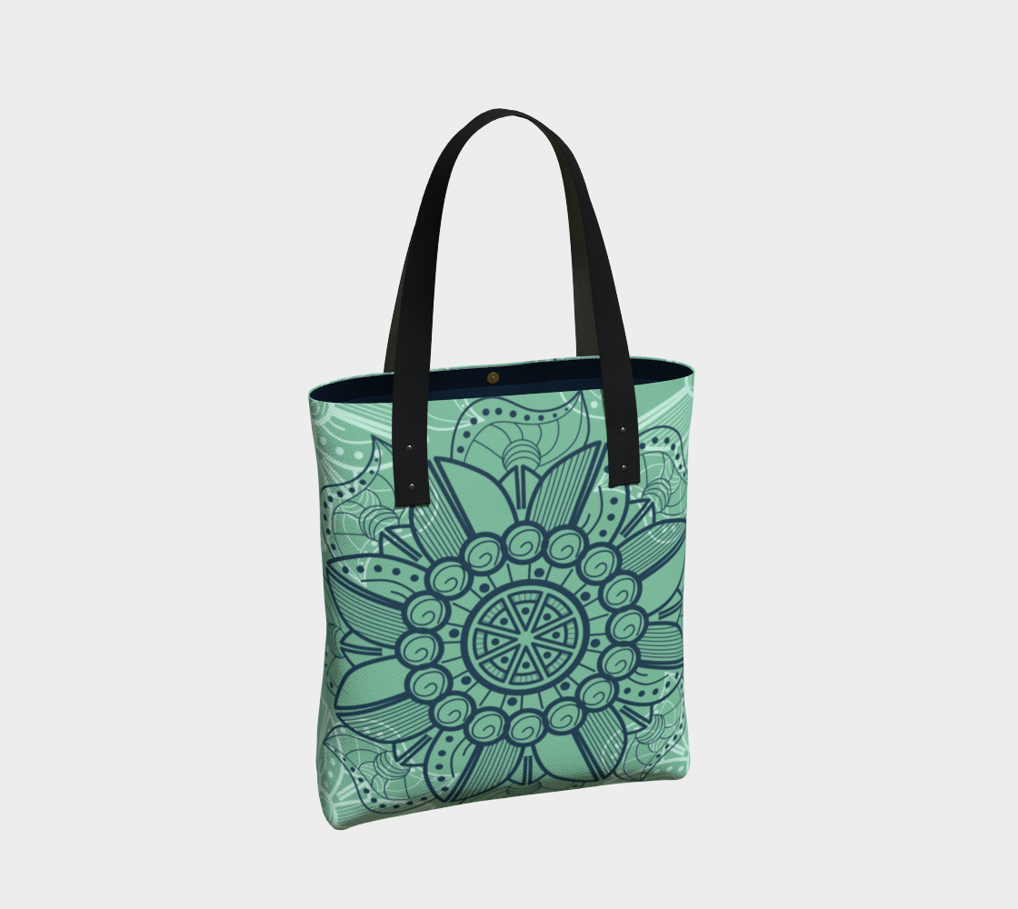 Sea Foam Green And Navy Blue Mandala Print Tote Bag preview #2