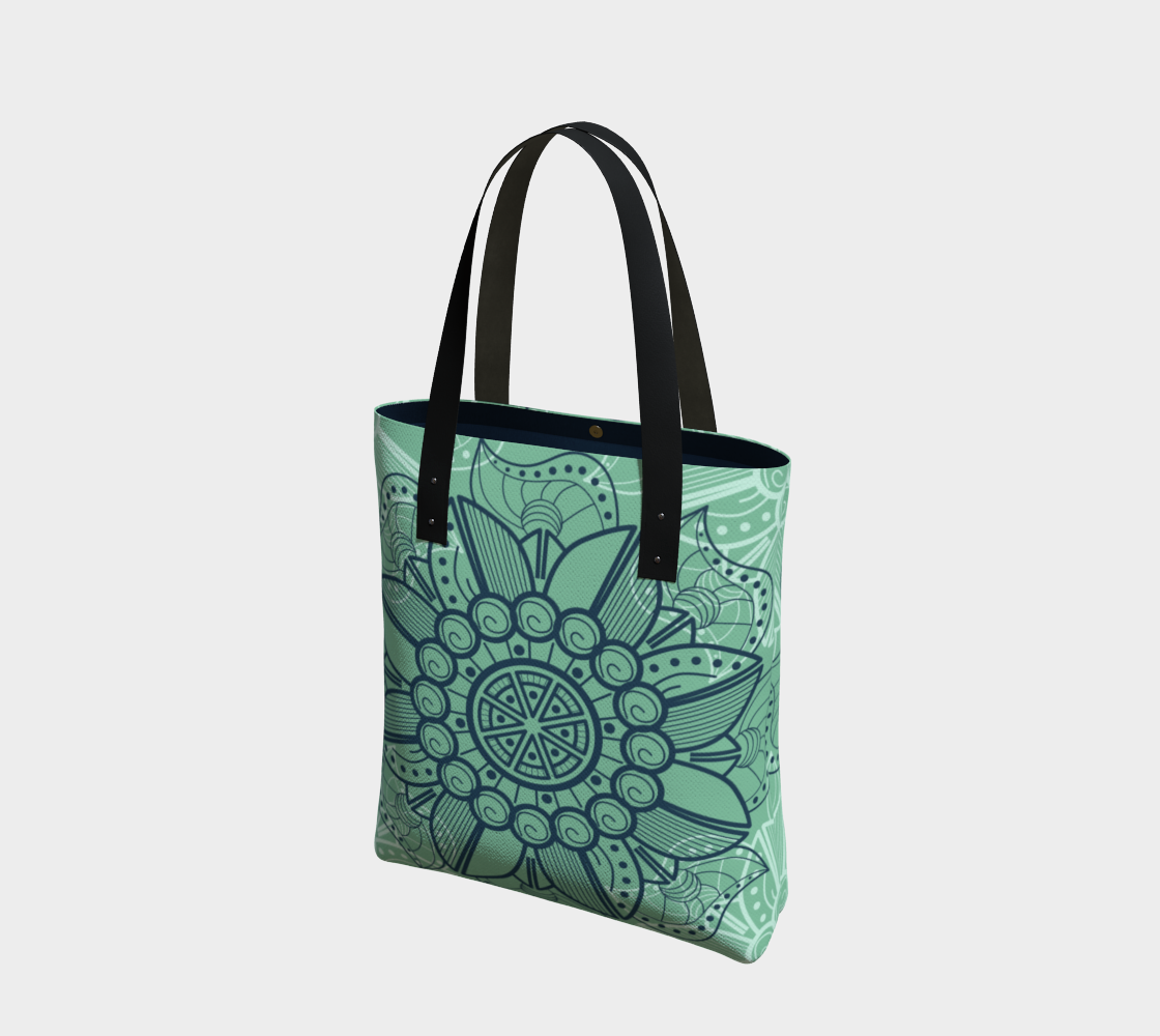Sea Foam Green And Navy Blue Mandala Print Tote Bag preview #1