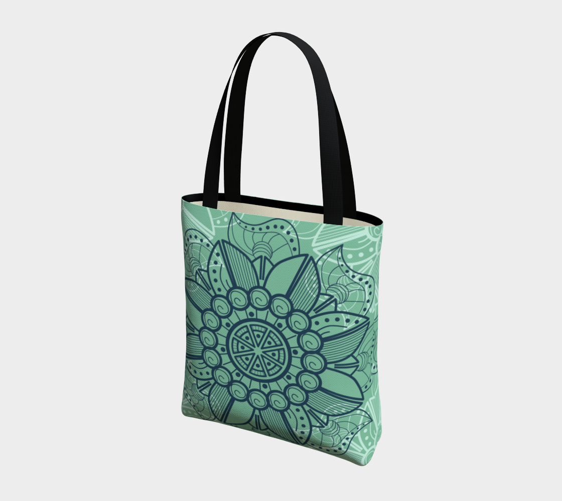 Sea Foam Green And Navy Blue Mandala Print Tote Bag preview #3