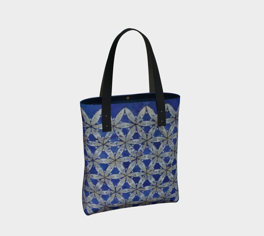 Blue & White Floral Flower of Life Tote Bag preview #2