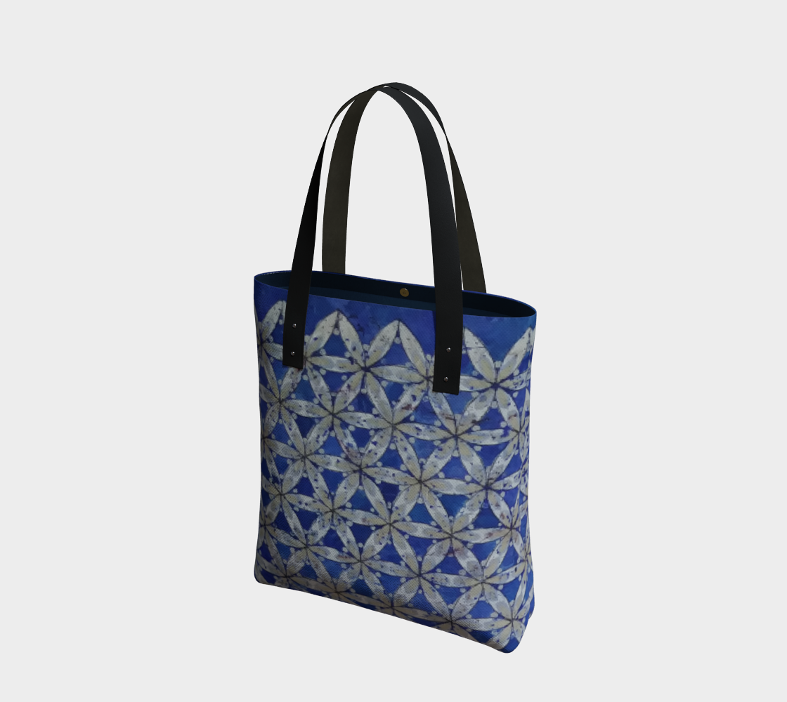 Blue & White Floral Flower of Life Tote Bag preview