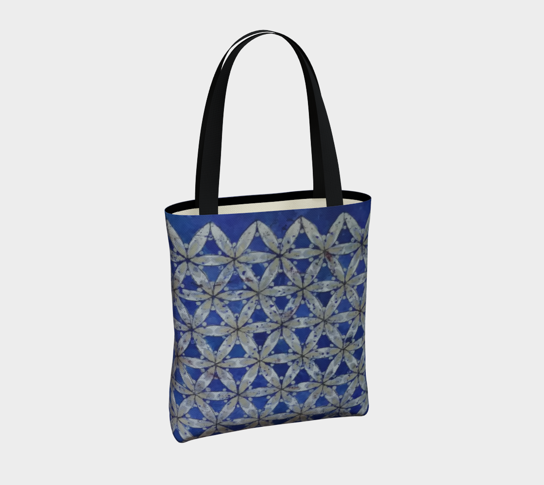 Blue & White Floral Flower of Life Tote Bag thumbnail #5