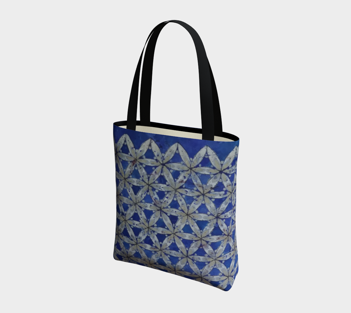 Blue & White Floral Flower of Life Tote Bag preview #3