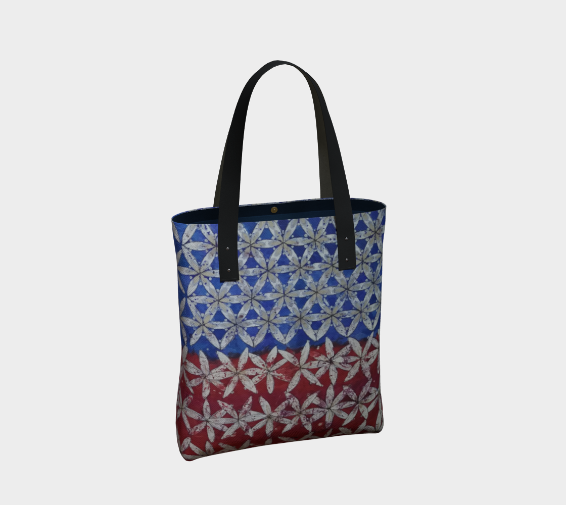 Red White & Blue Floral Flower of Life Half/Half Patriotic Tote preview #2
