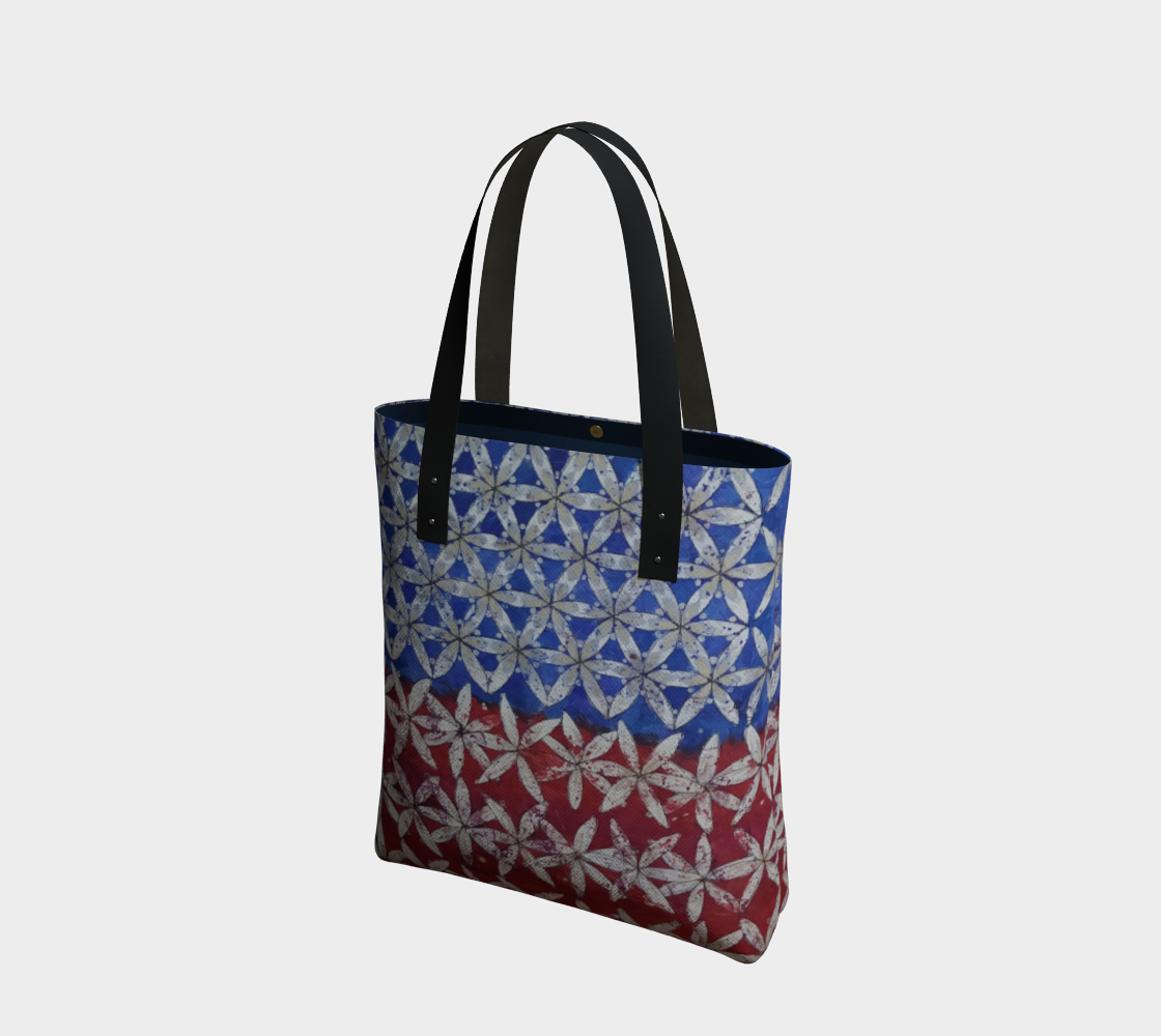 Red White & Blue Floral Flower of Life Half/Half Patriotic Tote thumbnail #2