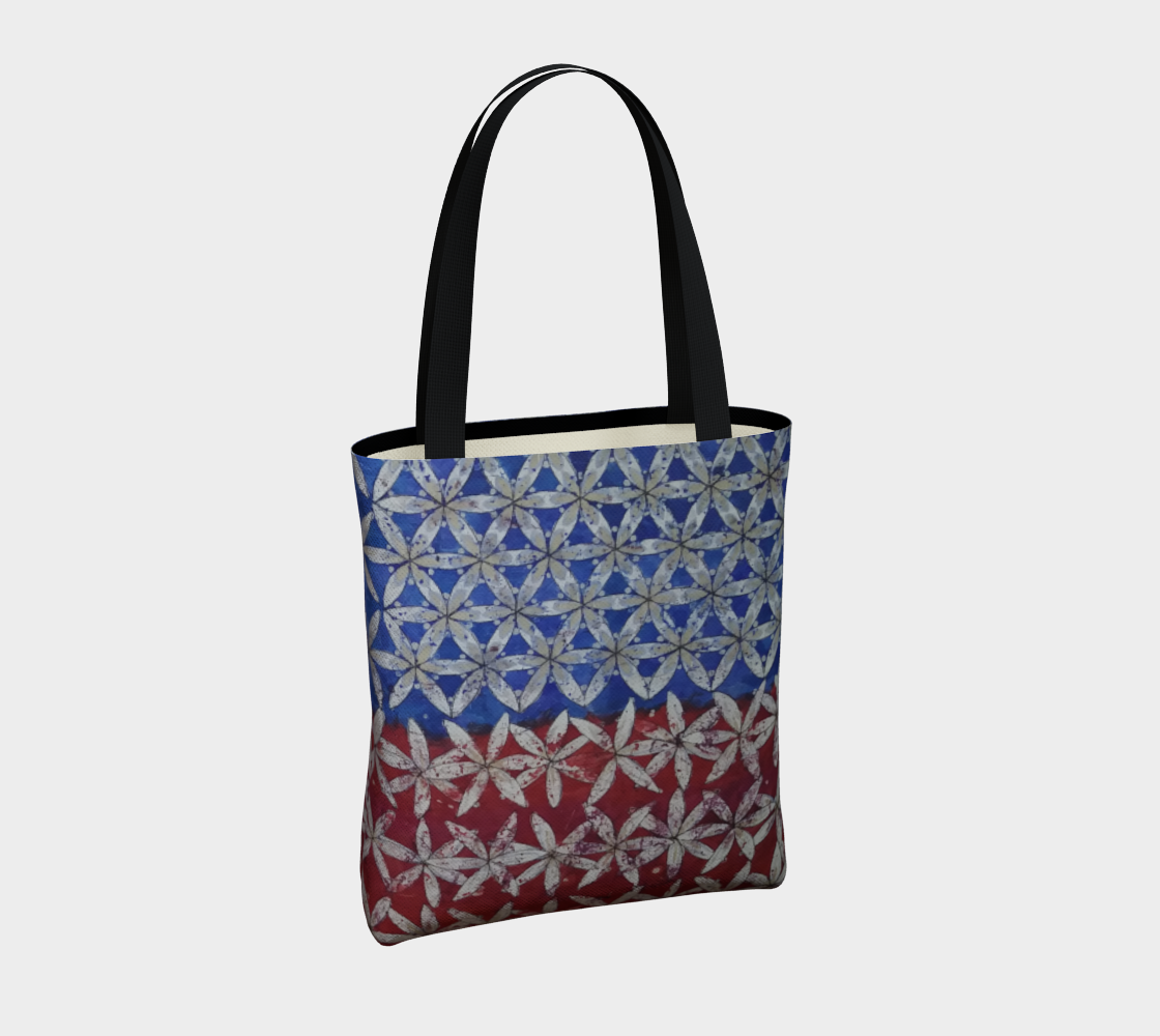 Red White & Blue Floral Flower of Life Half/Half Patriotic Tote thumbnail #5
