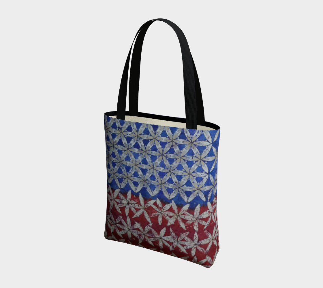 Red White & Blue Floral Flower of Life Half/Half Patriotic Tote thumbnail #4