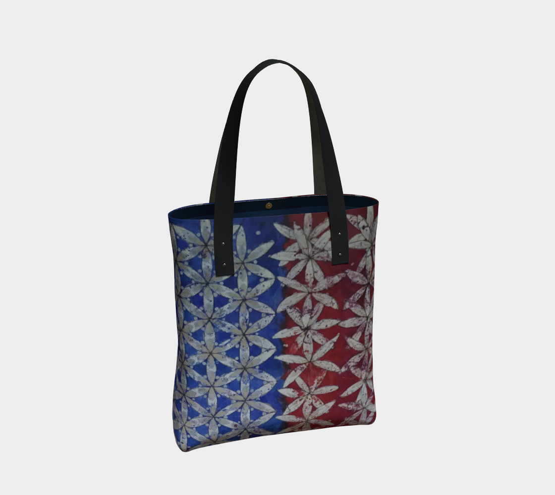 Red White & Blue Floral Flower of Life Half/Half Flag Tote Bag preview #2